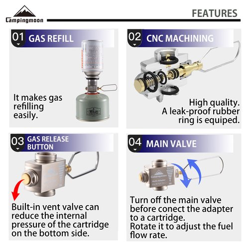 Camping Propane Butane Gas Refill Adapter Z11/Z15/Z22 with Little Canvas Storage Bag