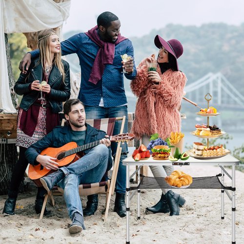 MYCOQU Folding Camping Table 3FT, 2 Heights Adjustable Portable Camping Table, 36" L x 24" W x 28" H Aluminum Picnic Table with Mesh Layer, for Outdoor Indoor Balcony Camp Picnic Beach BBQ (Medium)