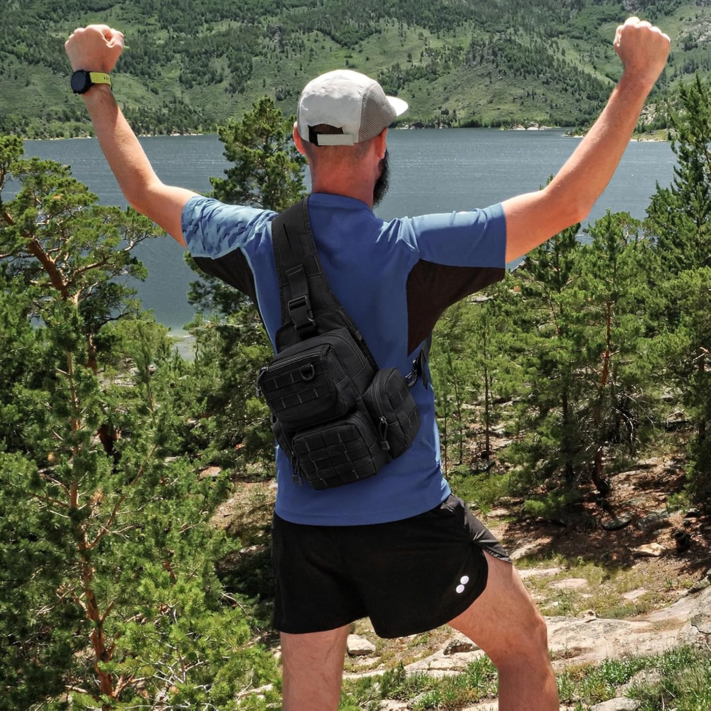 G4Free Tactical EDC Sling Bag Pack with Adjustable Holder Sling Shoulder Assault Range Backpack(Black)