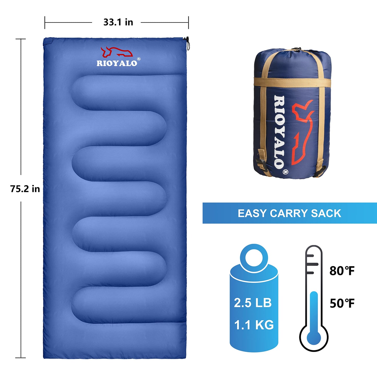 RIOYALO Backpacking Sleeping Bag for Adults Youth - Compact Lightweight Waterproof - 3 Season Cool/Warm Weather - Summer Spring Fall - Ultralight Portable Camping Gear for Hiking Travel Outdoor