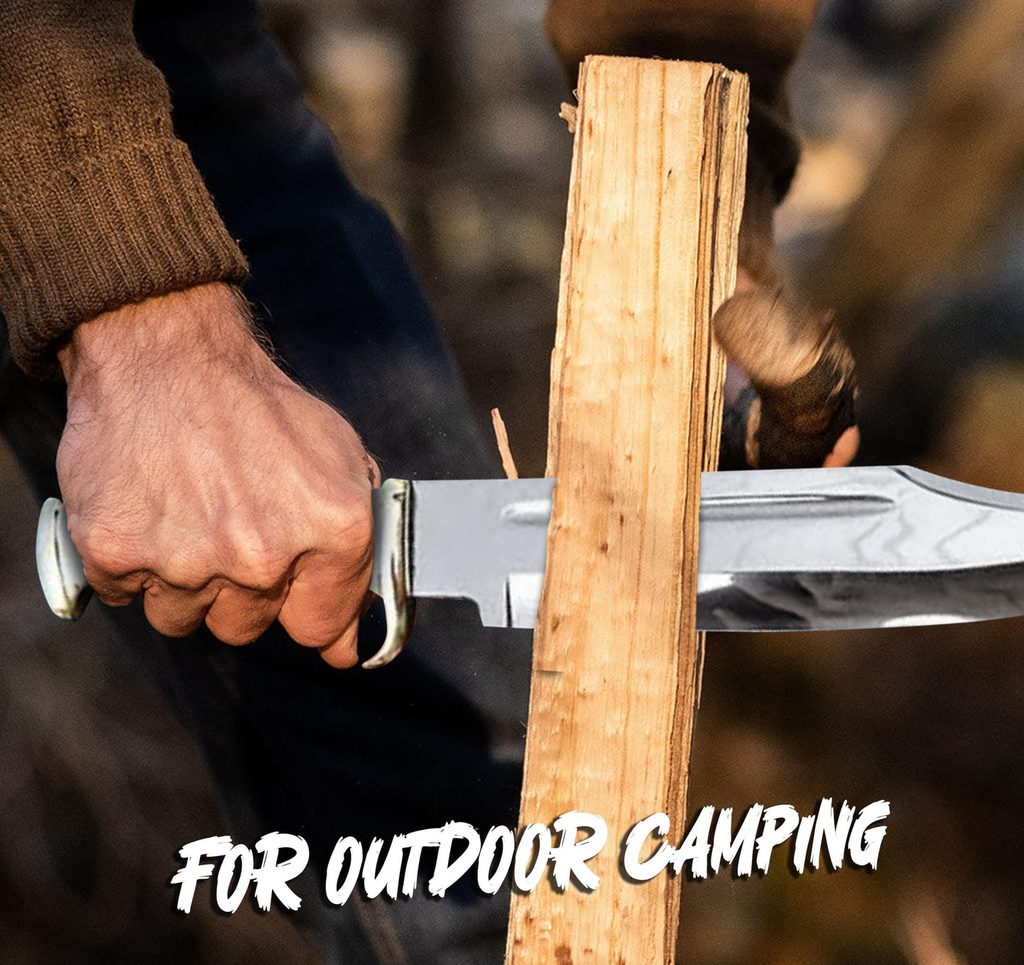 WARIVO KNIFE D2 18 Inches Large Crocodile Dundee Bowie Knife with Leather Sheath Big Survival Fixed Blade Knife with Leather and Horn Handle for Outdoor Camping Knives For Men
