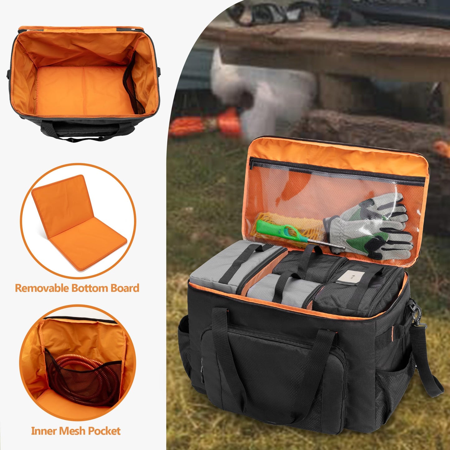 GRAOSO Camping Organizers and Storage, 4 Pcs Camping Packing Cubes with Carrying Bag for Easy Storage and Transport, 5-in-one Tactical Bag with Hard Bottom, Patented Design