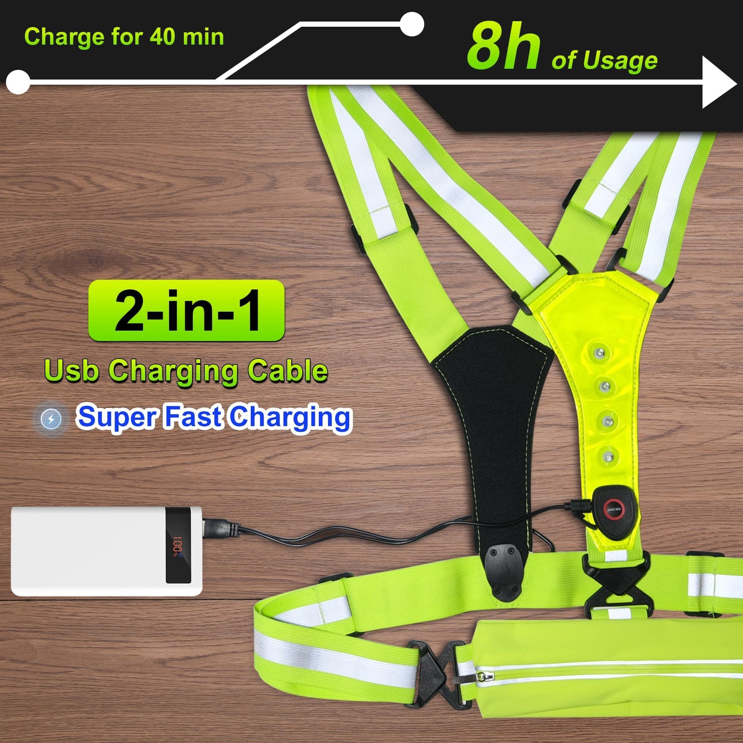 FAWAYSHAAN Reflective Running Vest, Lighted Walking Vest with Pocket, USB C Rechargeable, Reflective Gear for Walking, Biking at Night, High Visibility Gear for Women, Men