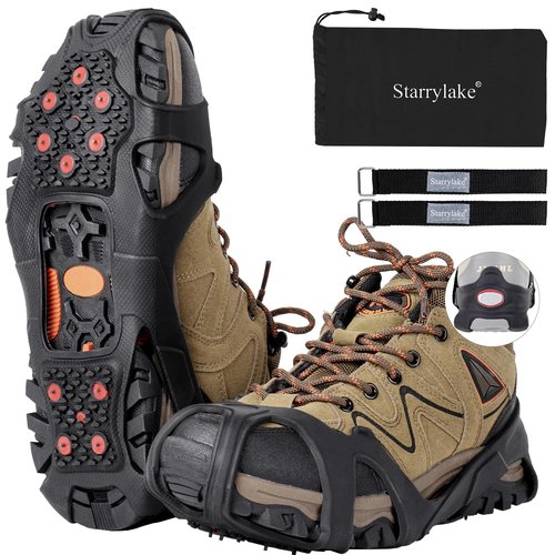 Starrylake Ice Snow Cleats Crampons with 10 Tungsten Spikes with Reflective Strips for Shoes and Boots Anti Slip Traction Cleats for Running, M