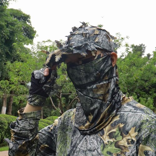 LOOGU Camouflage Hunting Gloves, 3D Leafy Camo, Anti-Slip Fingerless, Lightweight for Outdoor Hunting, Fishing