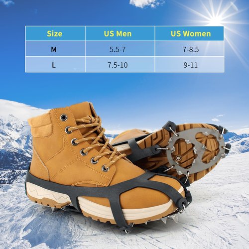 Xproutdoor Ice Cleats, Upgraded Snow Grips 18 Stainless Steel Spikes Crampons, Strong Traction Anti-Slip, Walking Hiking on Ice & Snow Ground, Mountain Climbing, for Shoes Boots