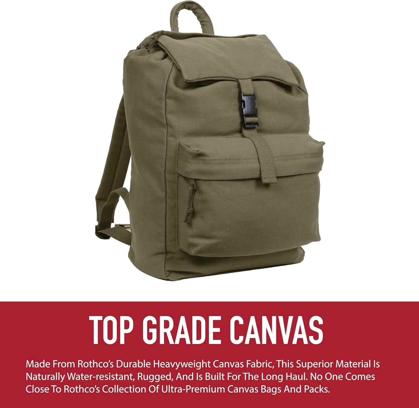 Rothco Canvas Daypack – Heavy-Duty Cotton Canvas Backpack for Hiking, Camping, Traveling, and Daily Use – 34L Capacity