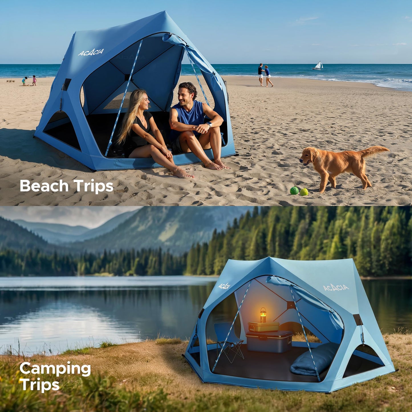 ACACIA Sun Shelter Pop up Beach Tent, 4-Person Portable Camping Tent with UPF 50+ Protection, Easy Setup Sun Shade, 9.5×9.5ft Privacy Sunshade for Beach, Camping & Backyard