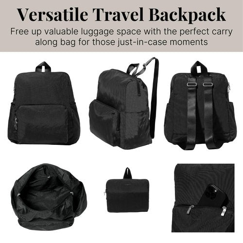 Baggallini Women's Carryall Packable Backpack, Black