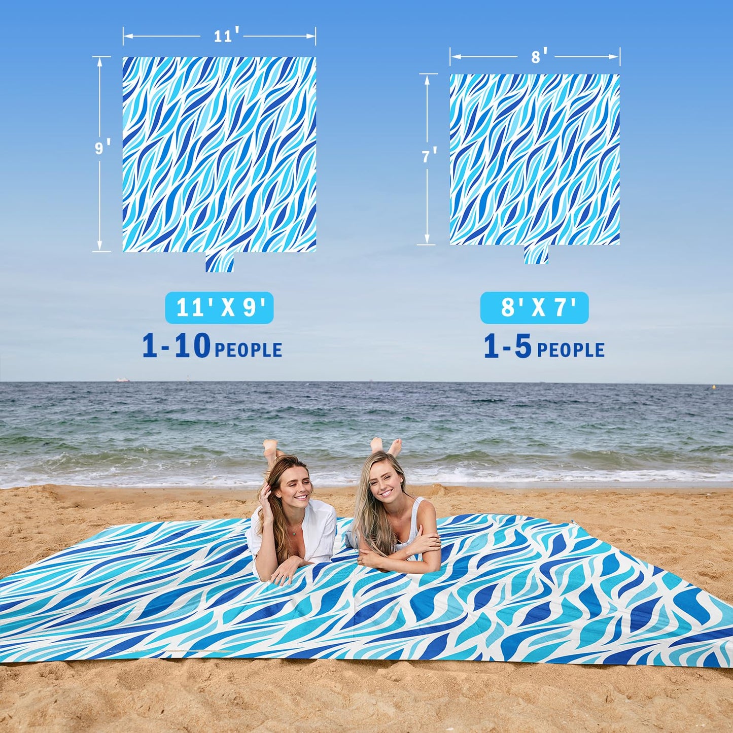 AlphaBeing Large Beach Blanket Waterproof Sandproof, Oversized Sand Free Beach Mat for 1-10 People, Lightweight & Quick Drying Picnic Blanket with 6 Stakes
