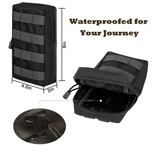Bombrooster Tactical MOLLE Utility Pouch Kit – EDC Accessories Bag with Phone Holder, Water Bottle Pouch, Medical First Aid Pouch for Outdoor, Hiking, Camping, and Duty Use (8 Pcs Black)
