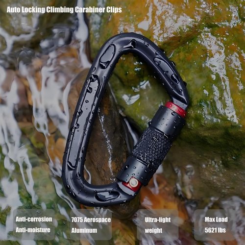 UIAA Certified 25KN Carabiner Heavy Duty, Auto Locking Carabiners Clips, 6PCS Black Carabiner for Swing, pet Traction,3.93 Inch D Shaped, Large Size