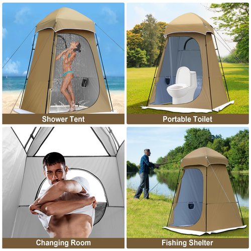 Camping Shower Tent, 7.9 FT Extra Tall Oversize Privacy Tent, Portable Outdoor Bathroom Toilet Tents with Floor, Easy Set Up Privacy Shelter for Dressing, Hiking, Fishing, UPF50+