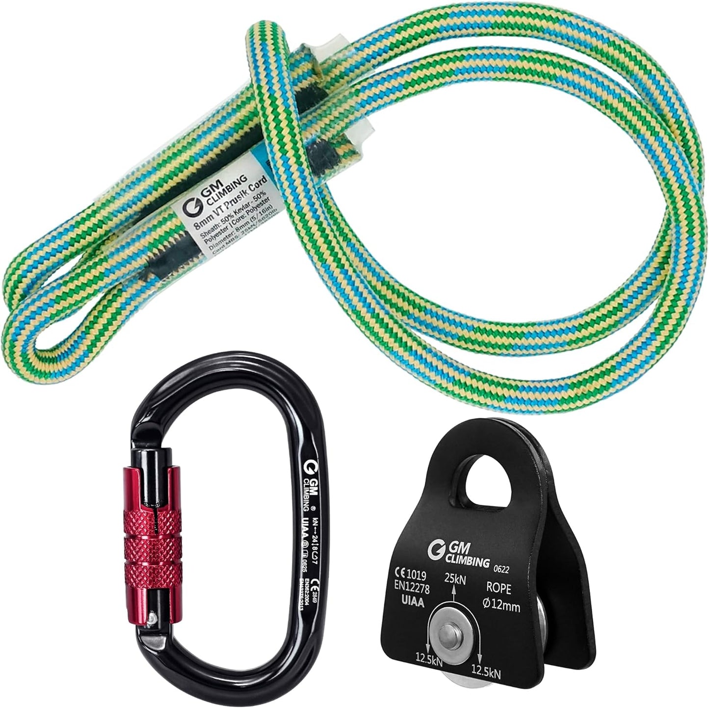 GM CLIMBING Micro Prusik Minding Pulley 25kN CE UIAA Certified 12mm Single Pulley Mobile Side Plates for Arborist Rigging Climbing Rescue