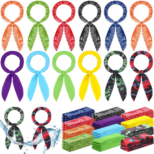 48 Pcs Ice Neck Cooler Bulk Cooling Wraps Cool Scarf for Extremely Hot Weather Water Evaporative Cooling Bandana Headband for Men Women Waking Running Hiking Golf Camping Indoor (Bright Style)