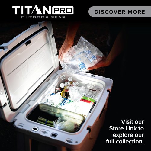 Titan PRO High Performance Ice Chest - 55 Quart Capacity - Hard Cooler with Interior LED Light, Dry Bin, Ice Saver Performance Booster and Microban Protection - Arctic White