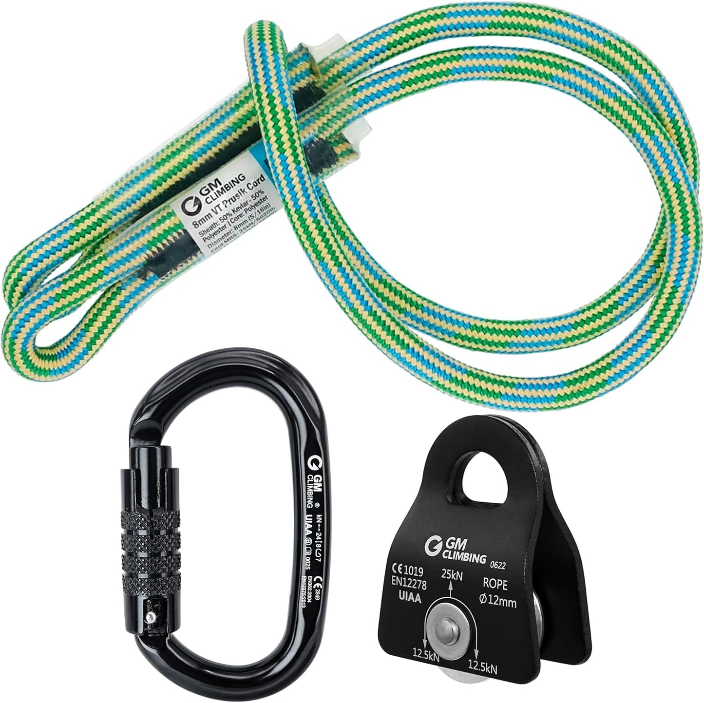 GM CLIMBING Micro Prusik Minding Pulley 25kN CE UIAA Certified 12mm Single Pulley Mobile Side Plates for Arborist Rigging Climbing Rescue