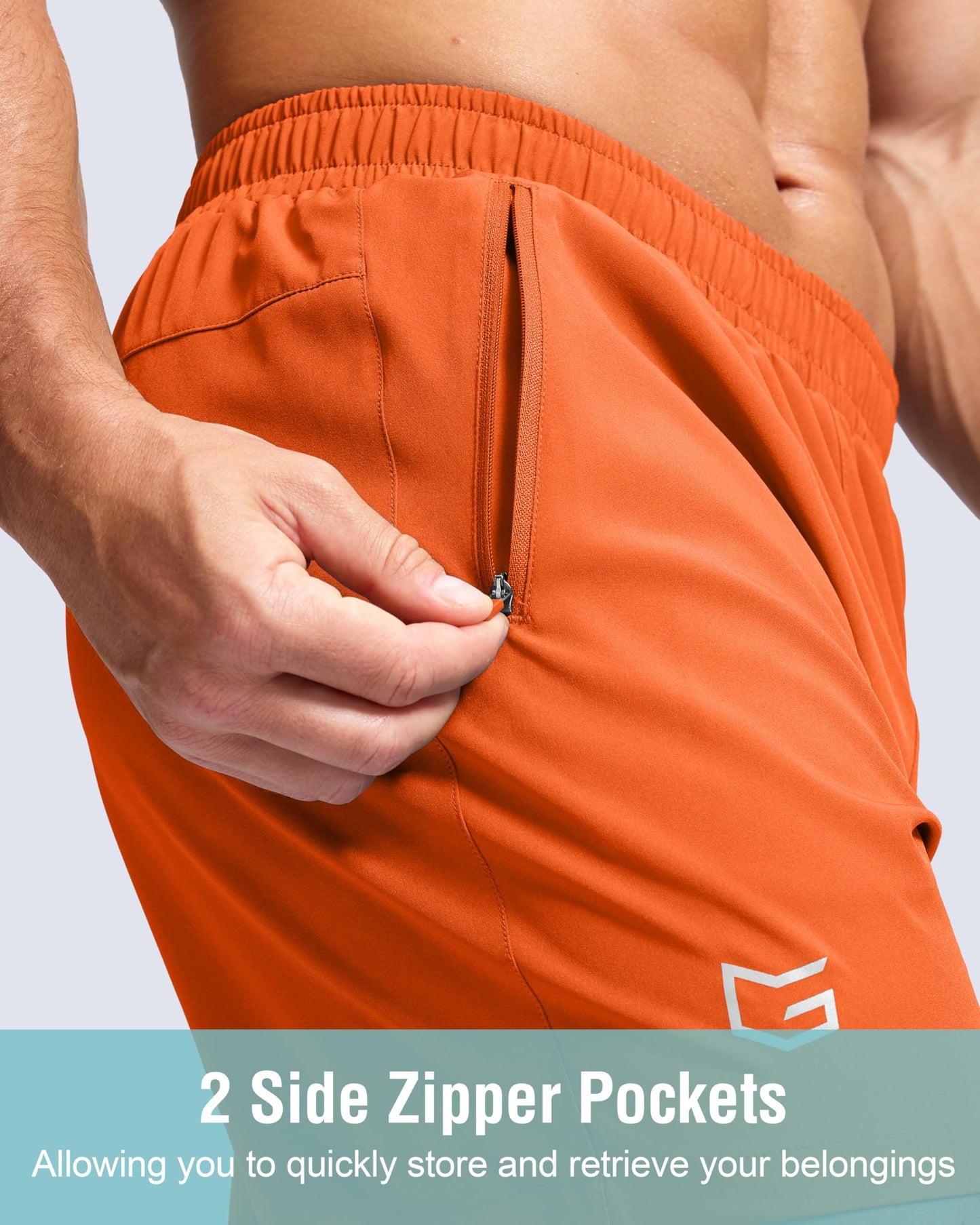 G Gradual Men's Athletic Running Shorts with Zipper Pockets Quick Dry 7"/ 5"/ 9" Workout Gym Shorts for Basketball Hiking(Orange,9M)