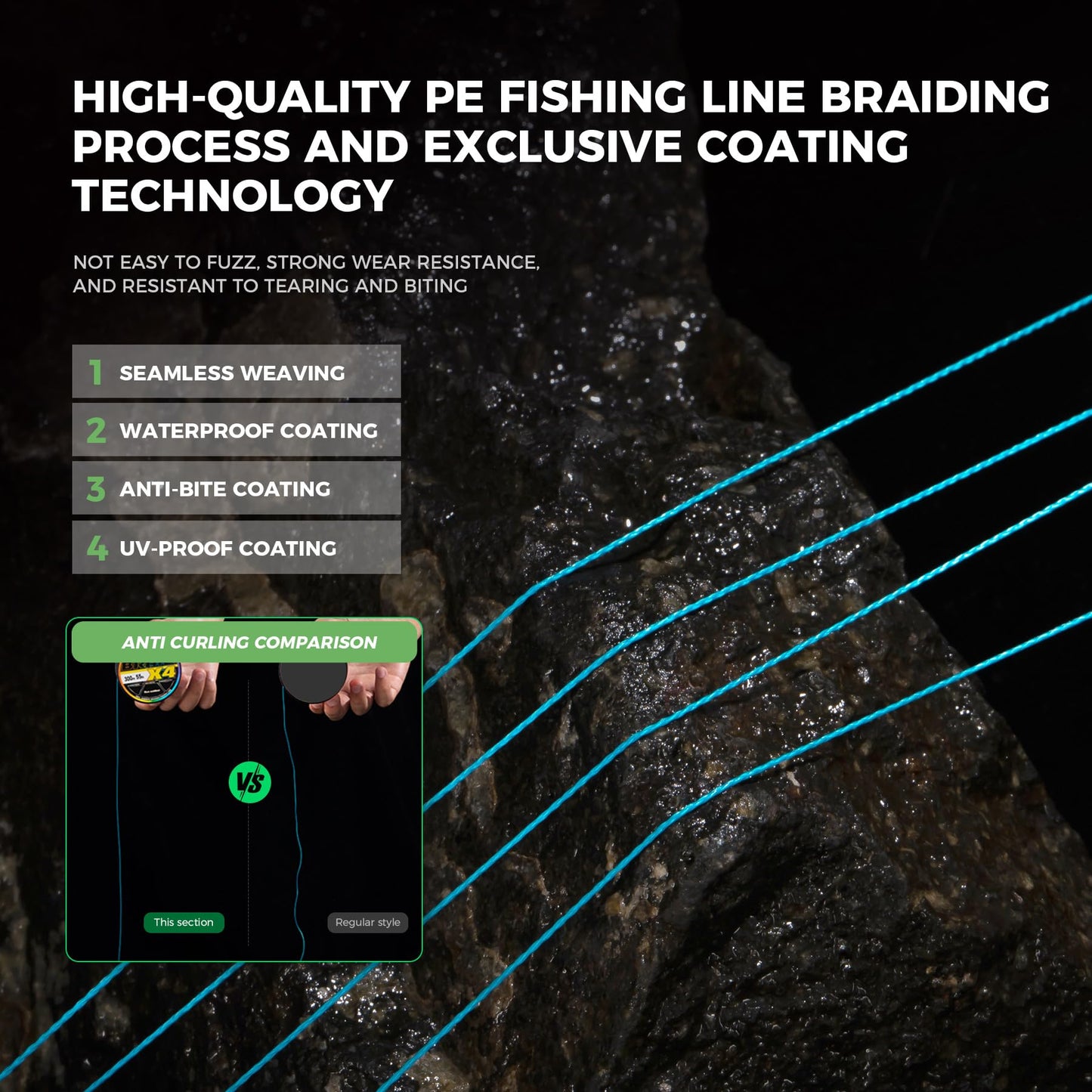 9KM DWLIFE Braided Fishing Line 8LB-100LB Dyneema Fishing Line, Zero Stretch & Anti-Bite Coating for Freshwater/Saltwater Fishing 4 Strands(164Yards-12lb)