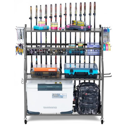 PeBro Fishing Rod Holder, Fishing Pole Holders for Garage, Fishing Rod Holders for Garage, Fishing Pole Holder for Rod Tackle Box Reel Storage, Premium Fishing Gifts for Men, Fishing Gear Organizer