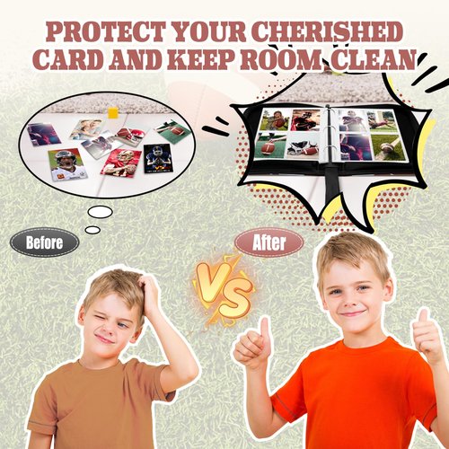 Trading Card Binder with Sleeves, 4-Pocket Football Card Binder Premium 440 Double Sided Pocket PU Card Collection Binder, Display Case with Football Card Sleeves Card Holder Protectors Set