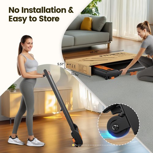 TINEF Walking Pad Treadmill, Small Portable Treadmill With Wheels for Home and Office, Move and Store, 265 LBS Capacity