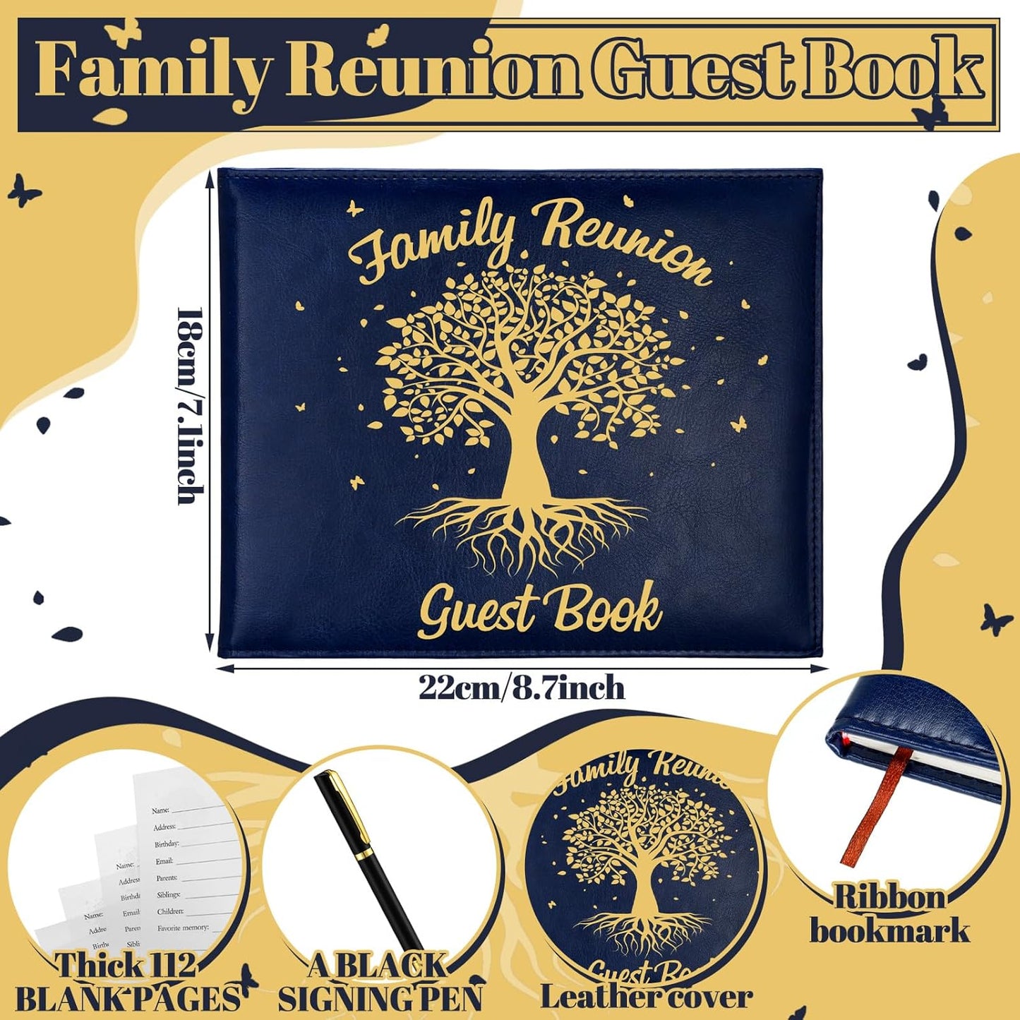 Patelai Family Reunion Party Favors Decorations Family Reunion Guest Book Sign in Good Tree Guest Book Gathering Decorations with Pen, 112 Pages(Trendy)
