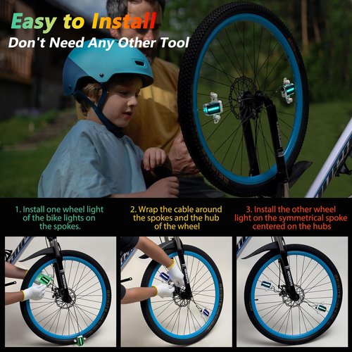 DAWAY A12+ LED Bike Wheel Lights for Night Riding, Waterproof Safety Bicycle Spoke Lights with Batteries Included, Bright Bike Accessories Gifts for Kids Adults, 30 Fun Patterns Change, 2-Tire Pack