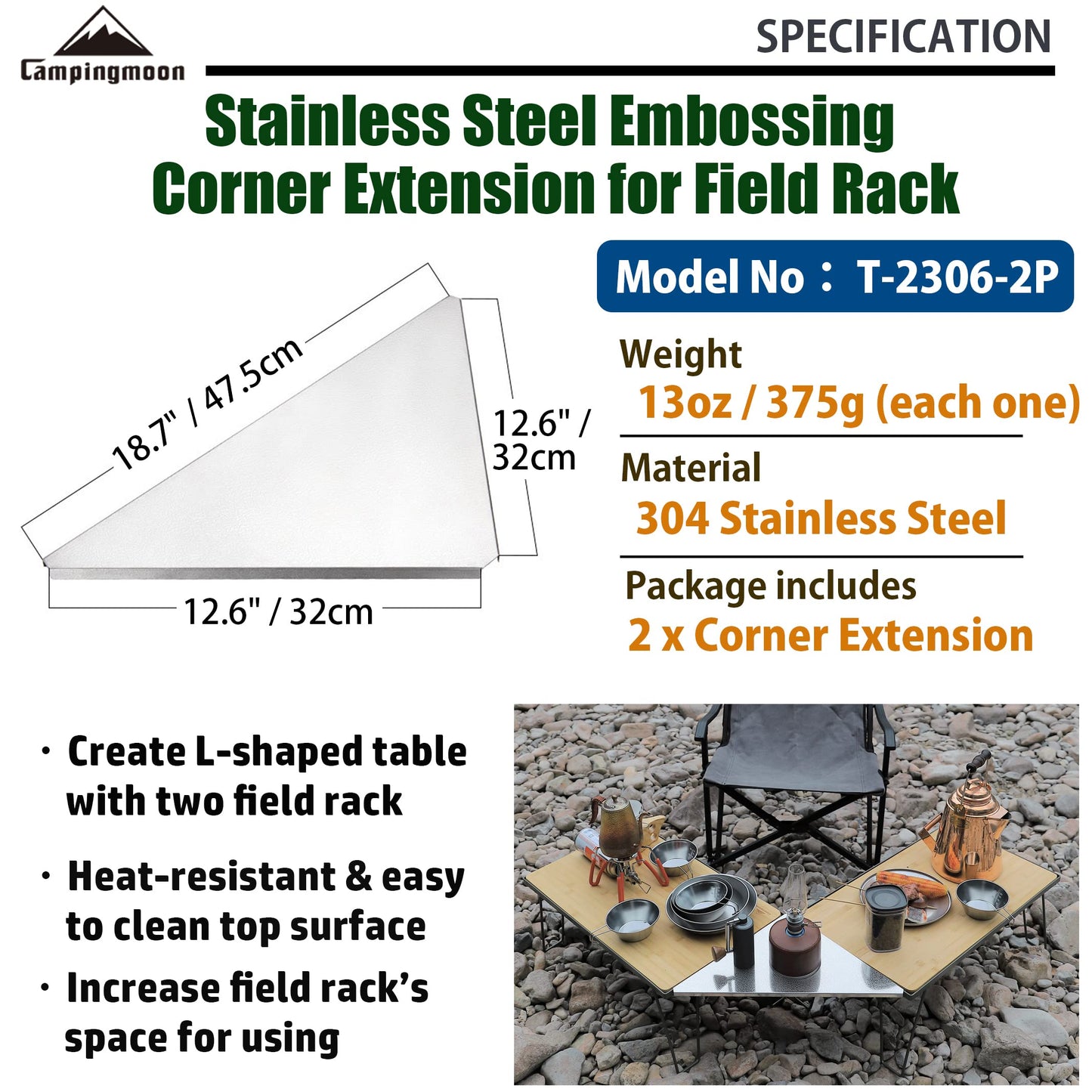 camping moon CAMPINGMOON Corner Extension for Field Rack 2pcs Set Stainless Steel Embossing T-2306-2P