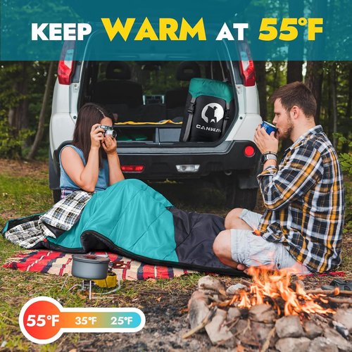 CANWAY Flannel Sleeping Bag for Adults & Kids - Camping & Backpacking - Cold & Warm Weather - Compression Sack
