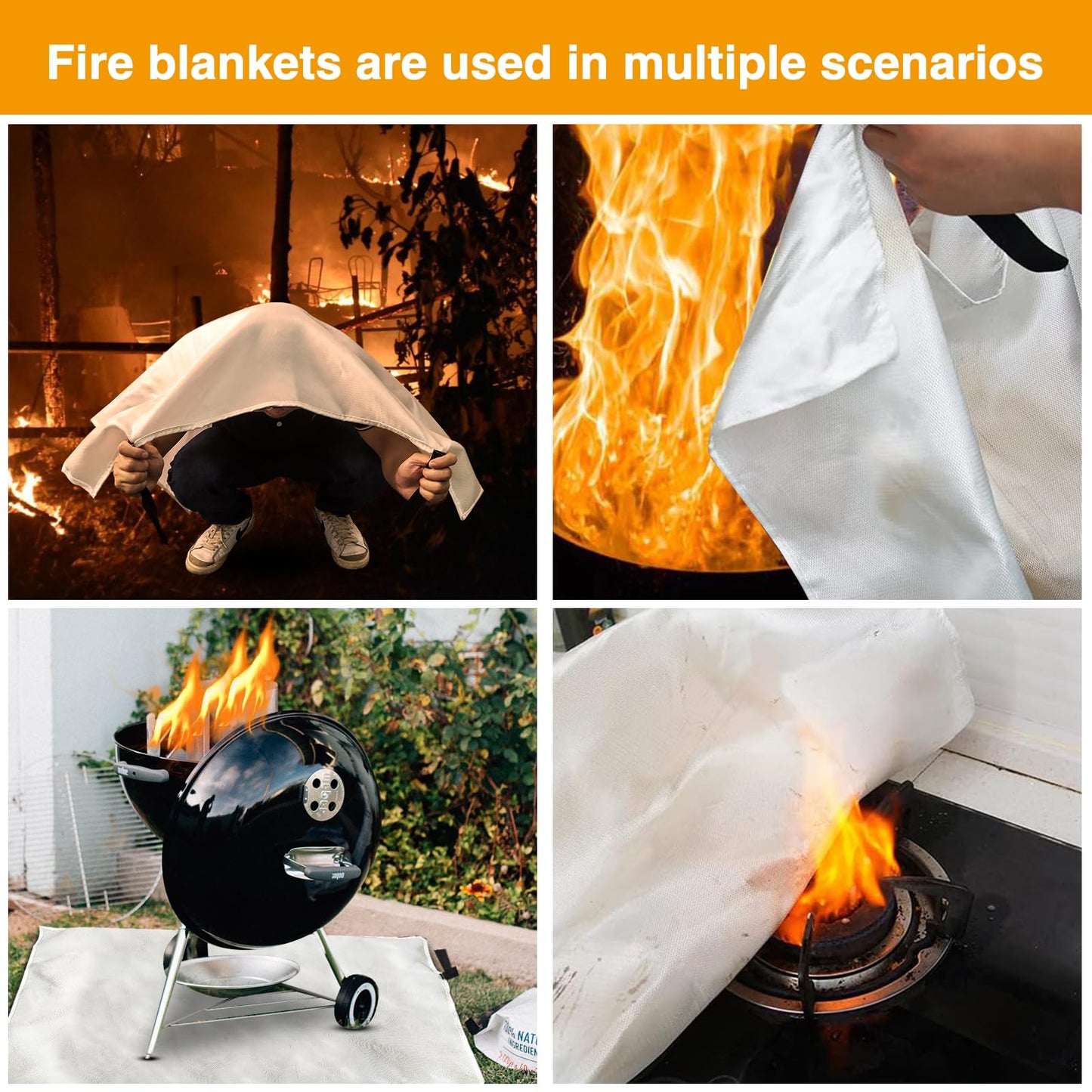 Fire Blanket，Fire Blankets Emergency For Home 4 Pack， 40” x 40” Emergency Fire Blanket，Fire Blanket For Home And kitchen， Fiberglass Fire Blanket