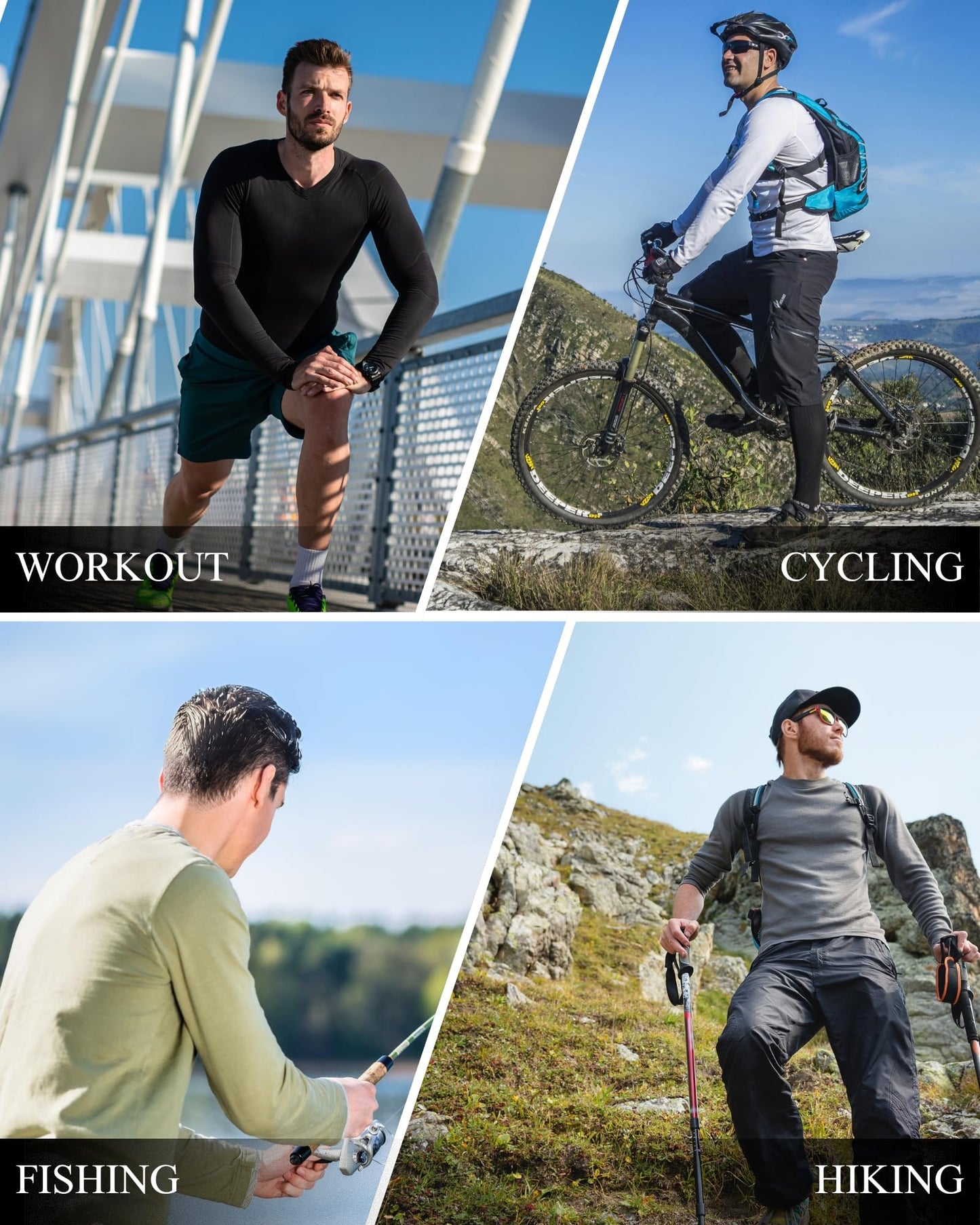 3 Pack Men's Rash Guard Shirts Long Sleeve UV SPF UPF 50+ Sun Protection Shirts Swim Shirts Quick Dry Workout Hiking（LGBEWT L