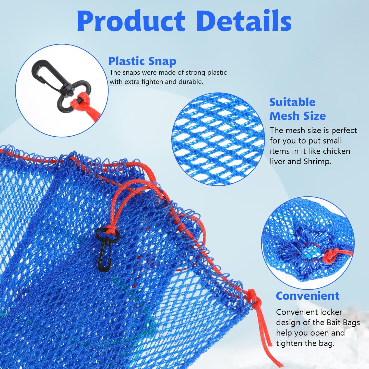 3 Pieces Crab Trap Bait Bags Outdoor Sports Style with 3 Pieces Rubber Locker for Fishing Crab Traps Catch