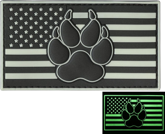 American K9 Patch Tactical PVC Badge Compatible with Velcro Dog Patches for Harness - Service Dog Patches, K9 Patches, Dog Vest Patches, Patches for Hats (Black White - Glow Dark)