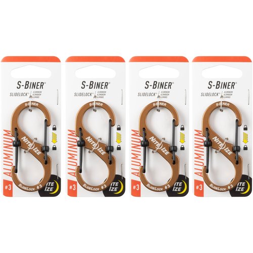 Nite Ize S-Biner SlideLock Aluminum - Durable Dual Carabiner - Locking Aluminum S-Biner - Secure Keys & Gear with Lockable Carabiner - Size 3, Blue (4 Pack)