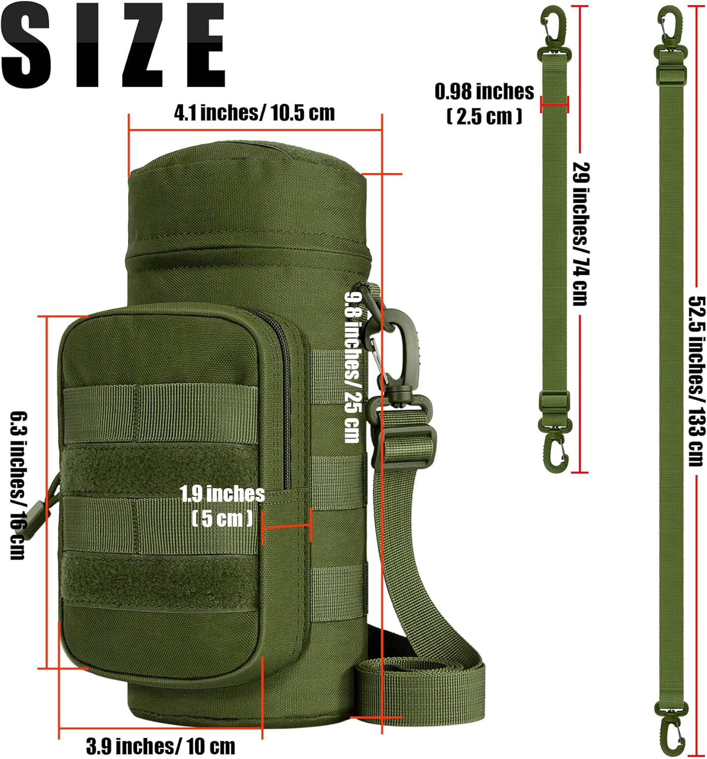 IronSeals Tactical Molle Water Bottle Holder Pouch Hydration Carrier Bag with Detachable Shoulder Strap