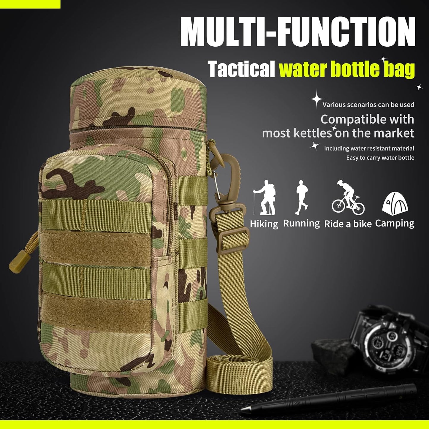 IronSeals Tactical Molle Water Bottle Holder Pouch Hydration Carrier Bag with Detachable Shoulder Strap