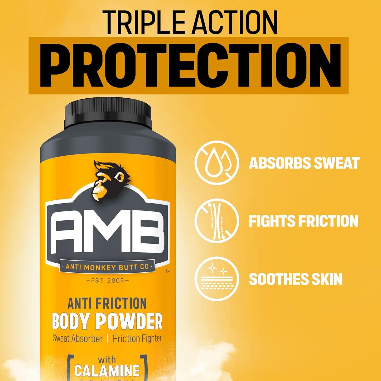 Anti Monkey Butt Body Powder for Women & Men - Talc-Free, Hypoallergenic Formula for Anti-Chafing & Anti-Itch Relief - Absorbs Sweat & Fights Friction with Calamine - 8 oz - 2-Pack