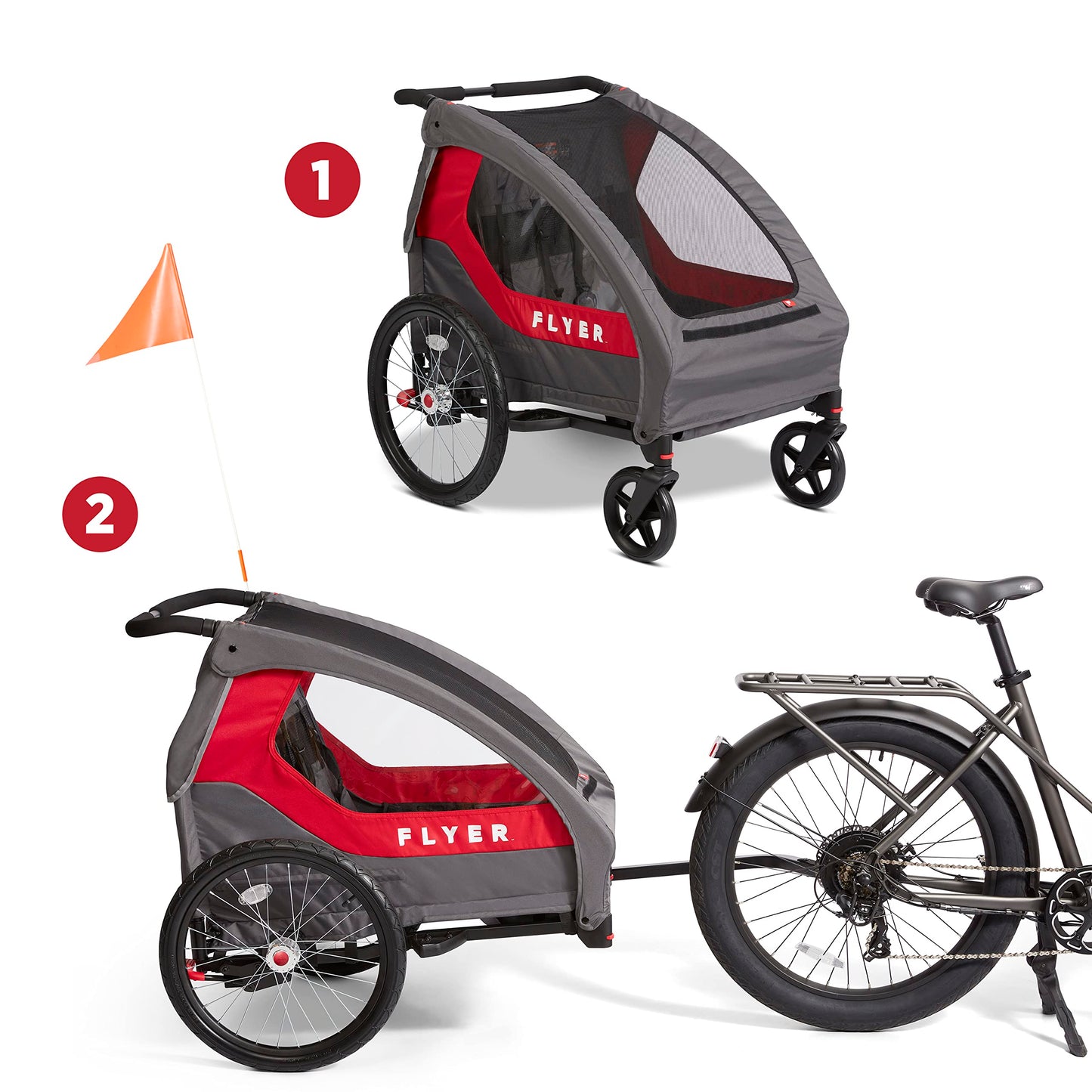 Flyer™ Duoflex 2 in 1 Bike Trailer and Double Stroller for Toddlers, 1+ Years