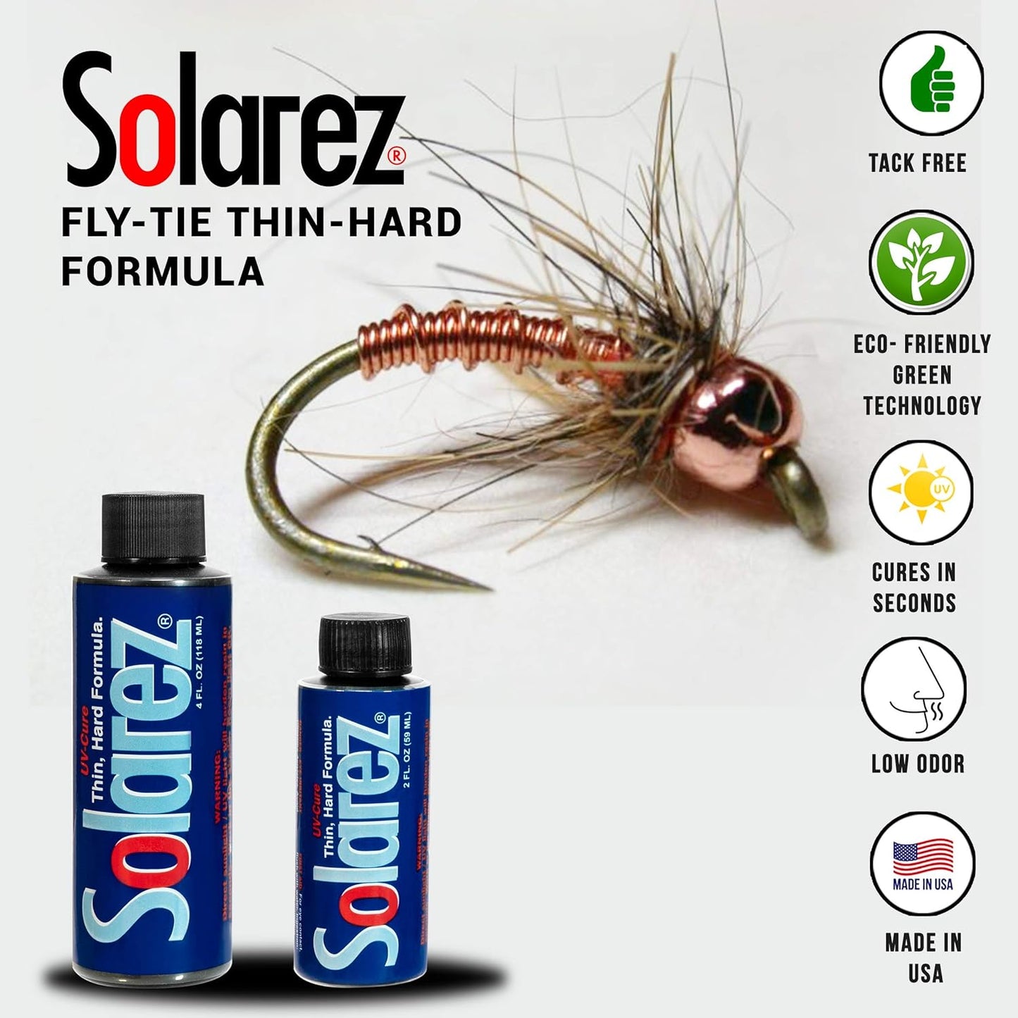 SOLAREZ Fly Tie UV Cure Resin Thin Hard Formula (0.5 oz Bottle) ~ Thin-Hard Fly Tying Cement, Fly Fishing Lures, Easily Build Durable Fly Heads and Bodies ~ Made in The USA