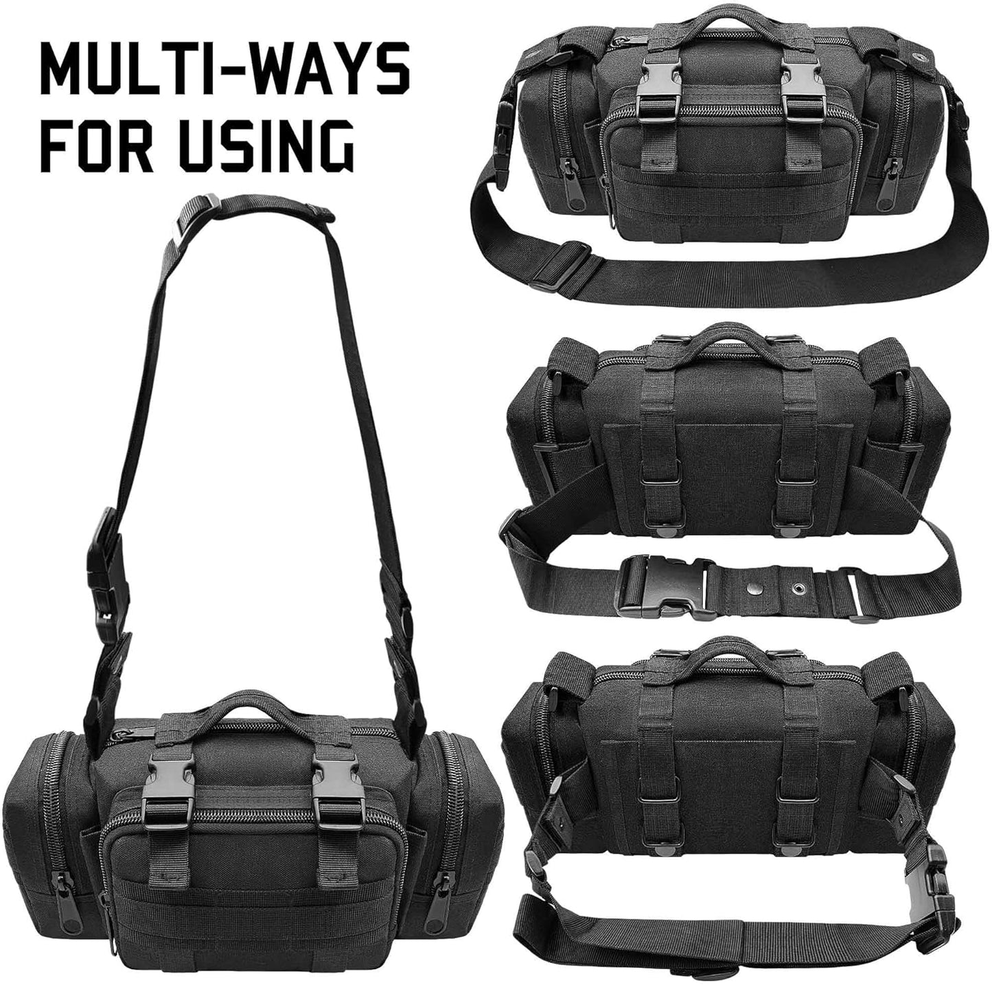 3P Military Duffel Waist Bag, Molle Bicycle/Motorcycle Waterproof Fanny Packs Camera Bag Camo EDC Utility Pouch Crossbody with Shoulder Strap Hand Carry