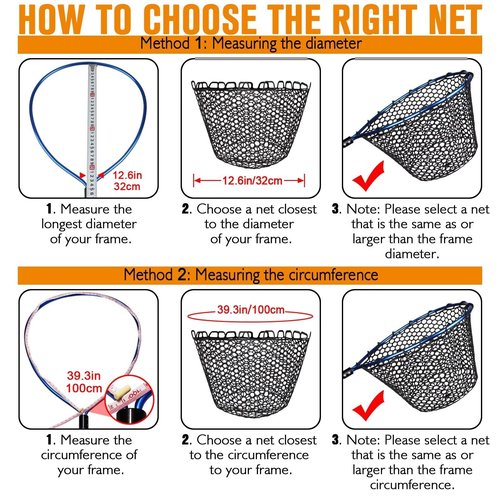 Dovesun Rubber Fishing Net Replacement Netting without Handle Clear Black Fishing Nets for Fish Fly Fish Landing Net Bag for Freshwater Saltwater Foldable Trout Net Rubber Mesh 5 Sizes