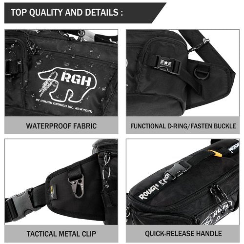 Rough Enough Tactical Fanny Pack Large Waist Bag for Men Crossbody, 5L, Waterproof Cordura Black, Fishing Hiking Hunting Travel