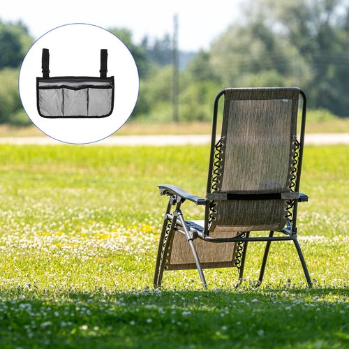 M METERXITY Chair Armrest Organizer - Polyester 4 Pockets Snack Magazine Arm Rest Storage Bag with Adjustable Straps, Apply to Camping/Fishing/Picnic (Grey Black)