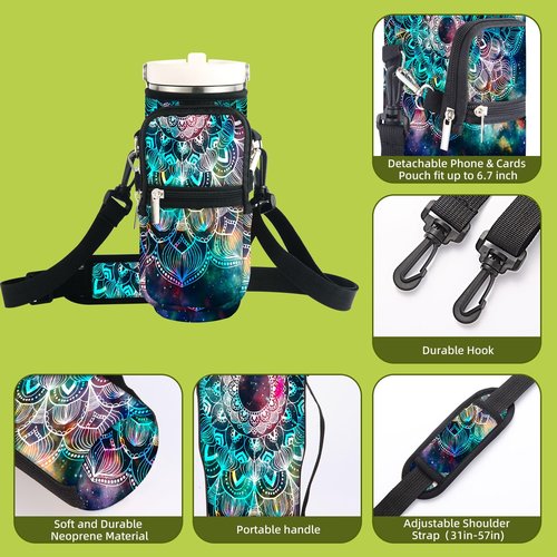 icolor Water Bottle Carrier Bag for Stanley IceFlow Flip Straw Tumbler 20oz Stanley IceFlow Mug Carrying Holder Neoprene Sleeve Stanley Cup Accessories Pouch Crossbody Sling for Travel Fitness