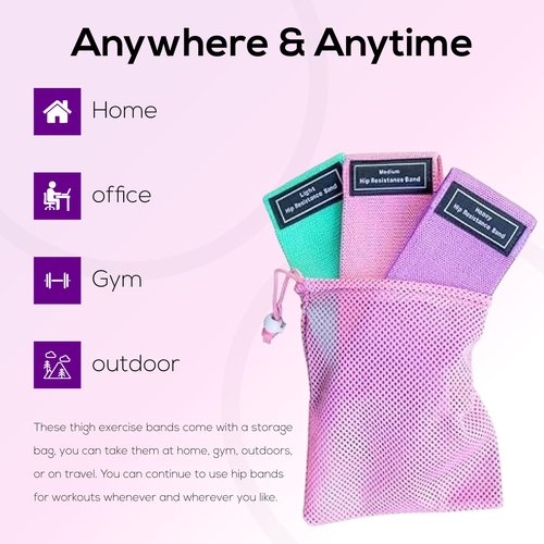 Perfect Stix Booty Bands - 3 Difficulties - Fabric Resistance Bands Set. Non Slip Stretch Bands. Exercise Bands for Legs and Butt. Includes a Pink Mesh Traveling Bag