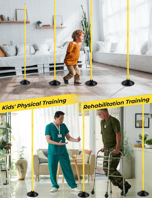 SEAOTTER Soccer Agility Poles Set, 4/6/10 Pcs 6FT Detachable Sports Trainning Speed Poles Slalom Poles with Rubber Base, Agility Training Equipment for Football, Rugby, Basketball, Indoor & Outdoor