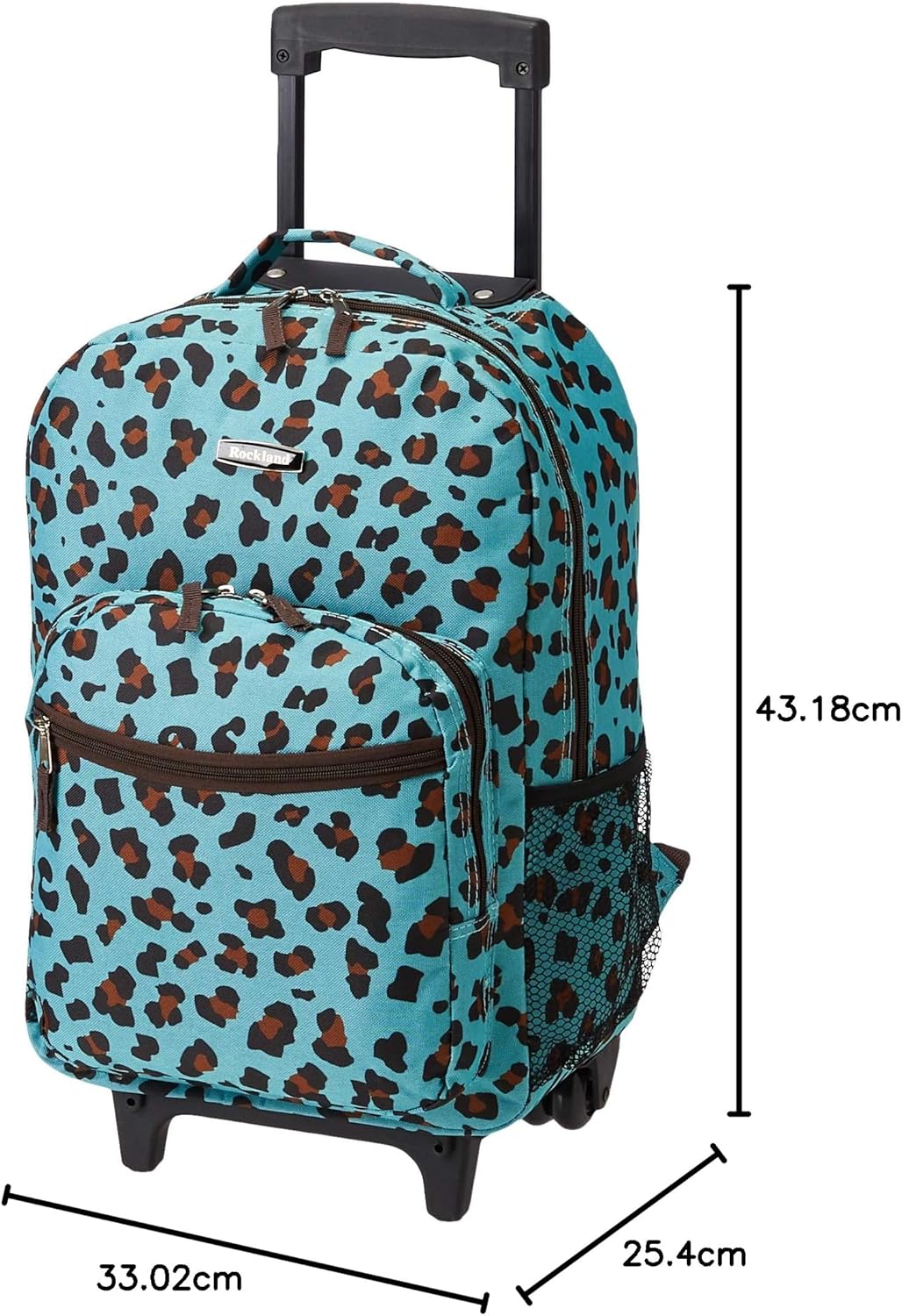 Rockland Double Handle Rolling Backpack, BLUELEOPARD, 17-Inch