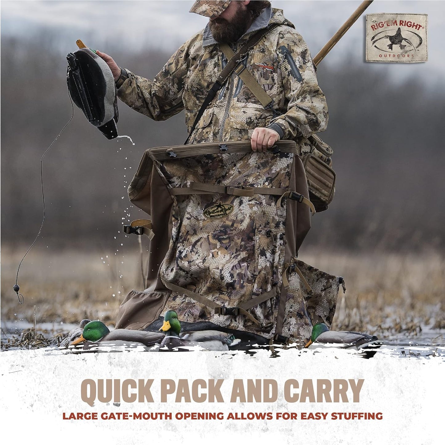 Rig'Em Right Waterfowl Refuge Runner Decoy Duck Hunting Backpack with Deluxe Padded Backrest and Shoulder Straps (Gore Optifade Timber Camo)