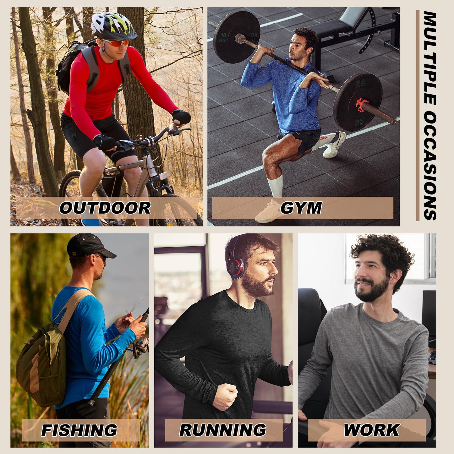 MLYENX 5 Pack Long Sleeve Shirts for Men UPF 50+ UV Sun Protection Quick Dry Moisture Wicking Workout Tee Shirts M